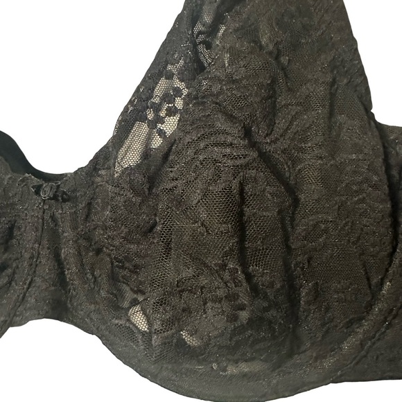 Cacique Unlined Bra 42C Underwire Black Sheer Lace Soft Cup Adjustable Straps - Picture 2 of 7